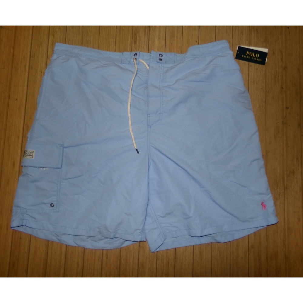 Polo Ralph Lauren Mens Swim Trunks Light Blue Pink Pony 2X Big NWT